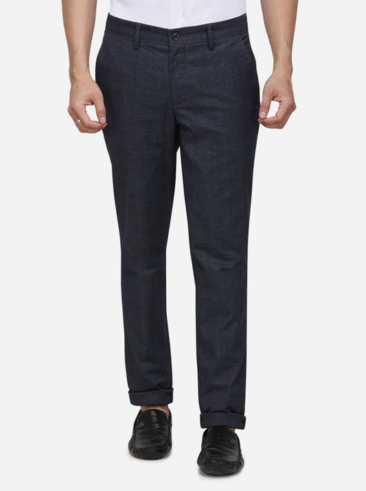 Dark Grey Checked Uno Fit Casaul Trouser | JadeBlue Sport