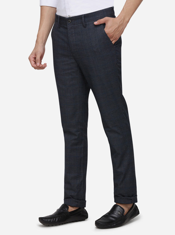 Dark Grey Checked Uno Fit Casaul Trouser | JadeBlue Sport