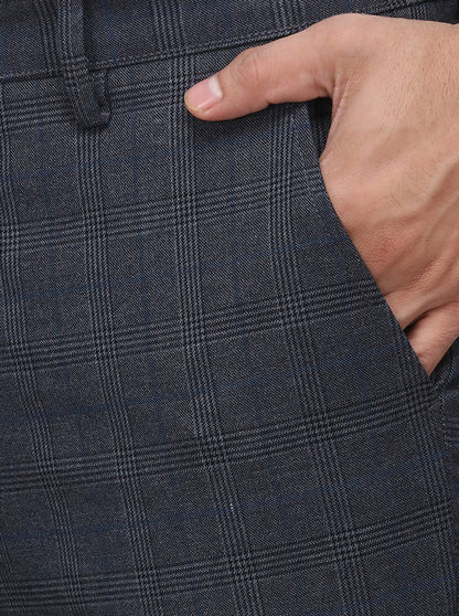 Dark Grey Checked Uno Fit Casaul Trouser | JadeBlue Sport
