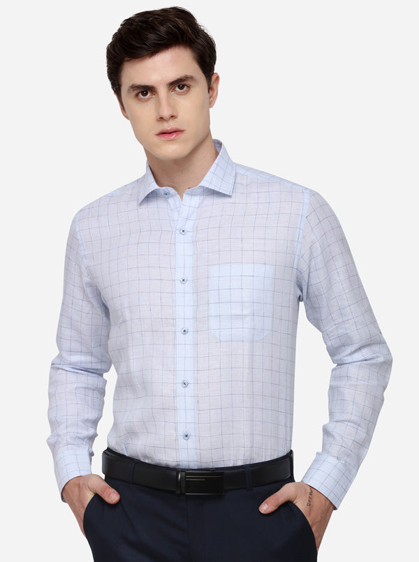 Sky Blue Checked Regular Fit Formal Shirt | JadeBlue