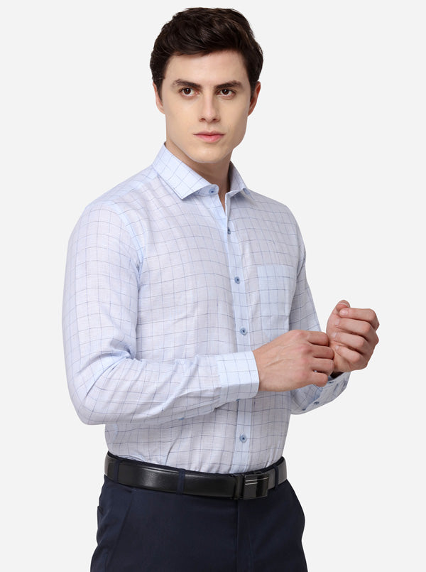 Sky Blue Checked Regular Fit Formal Shirt | JadeBlue