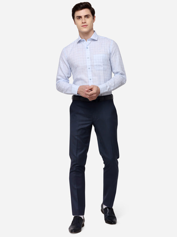 Sky Blue Checked Regular Fit Formal Shirt | JadeBlue