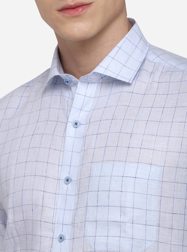 Sky Blue Checked Regular Fit Formal Shirt | JadeBlue