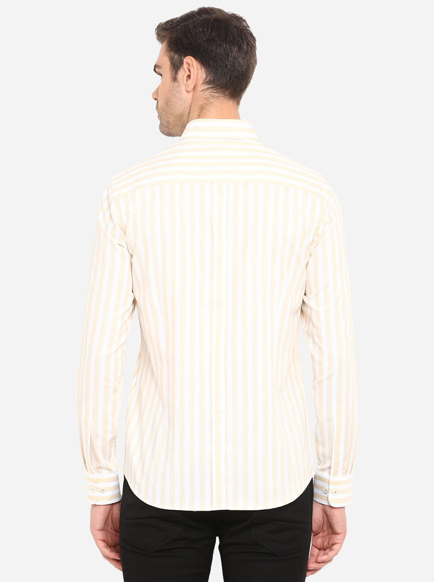 White & Beige Striped Slim Fit Formal Shirt | JadeBlue