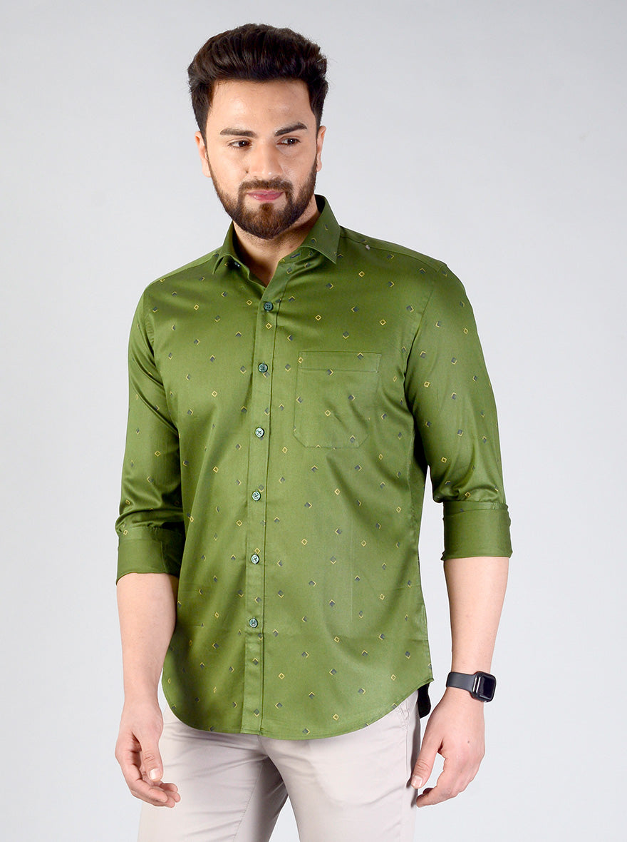 Green Printed Slim Fit Formal Shirt | JadeBlue