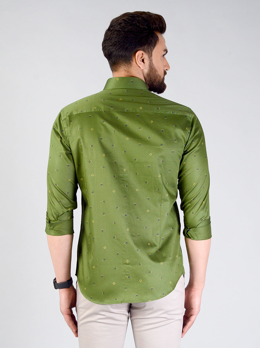 Green Printed Slim Fit Formal Shirt | JadeBlue