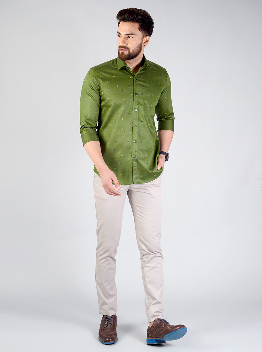 Green Printed Slim Fit Formal Shirt | JadeBlue