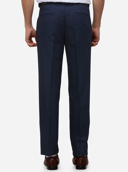 Light Blue Slim Fit Checked Formal Trouser | JB Studio