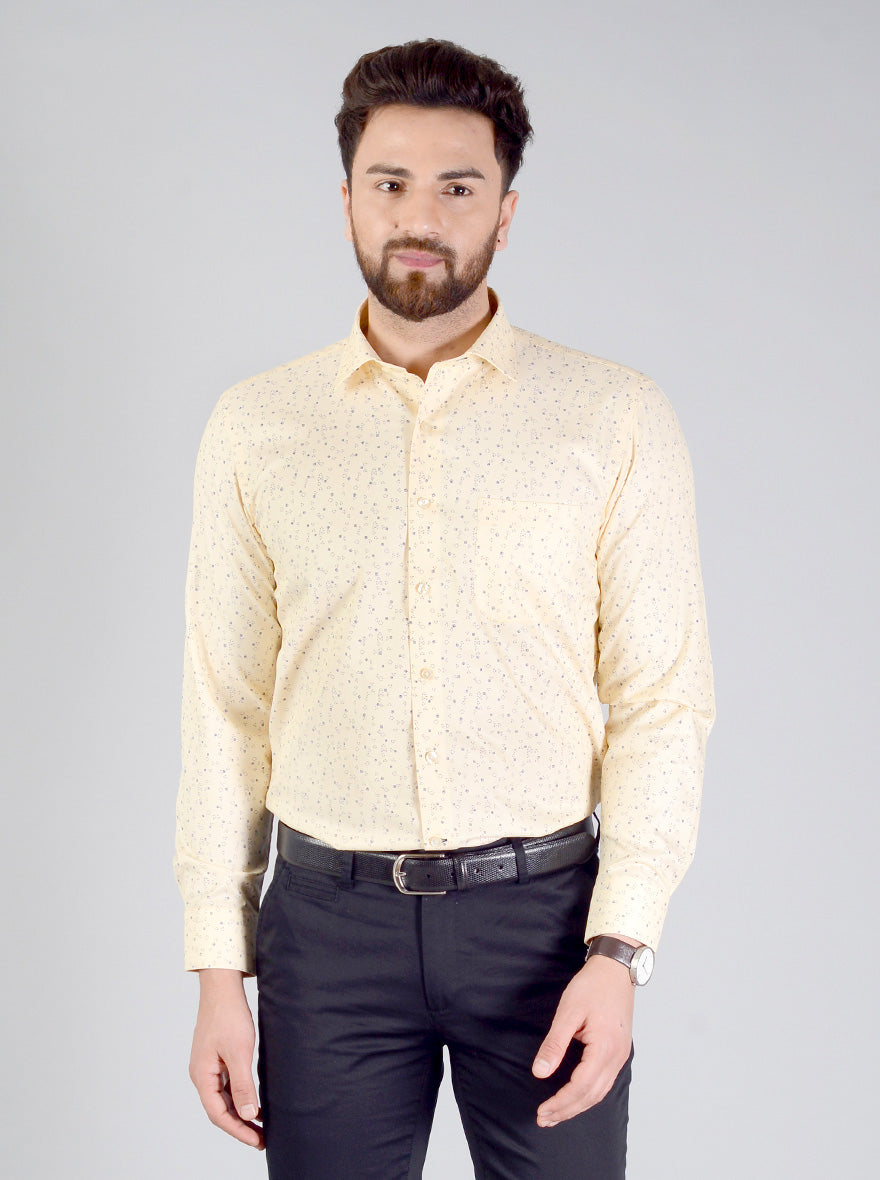 Cream Printed Regular Fit Formal Shirt | Greenfibre