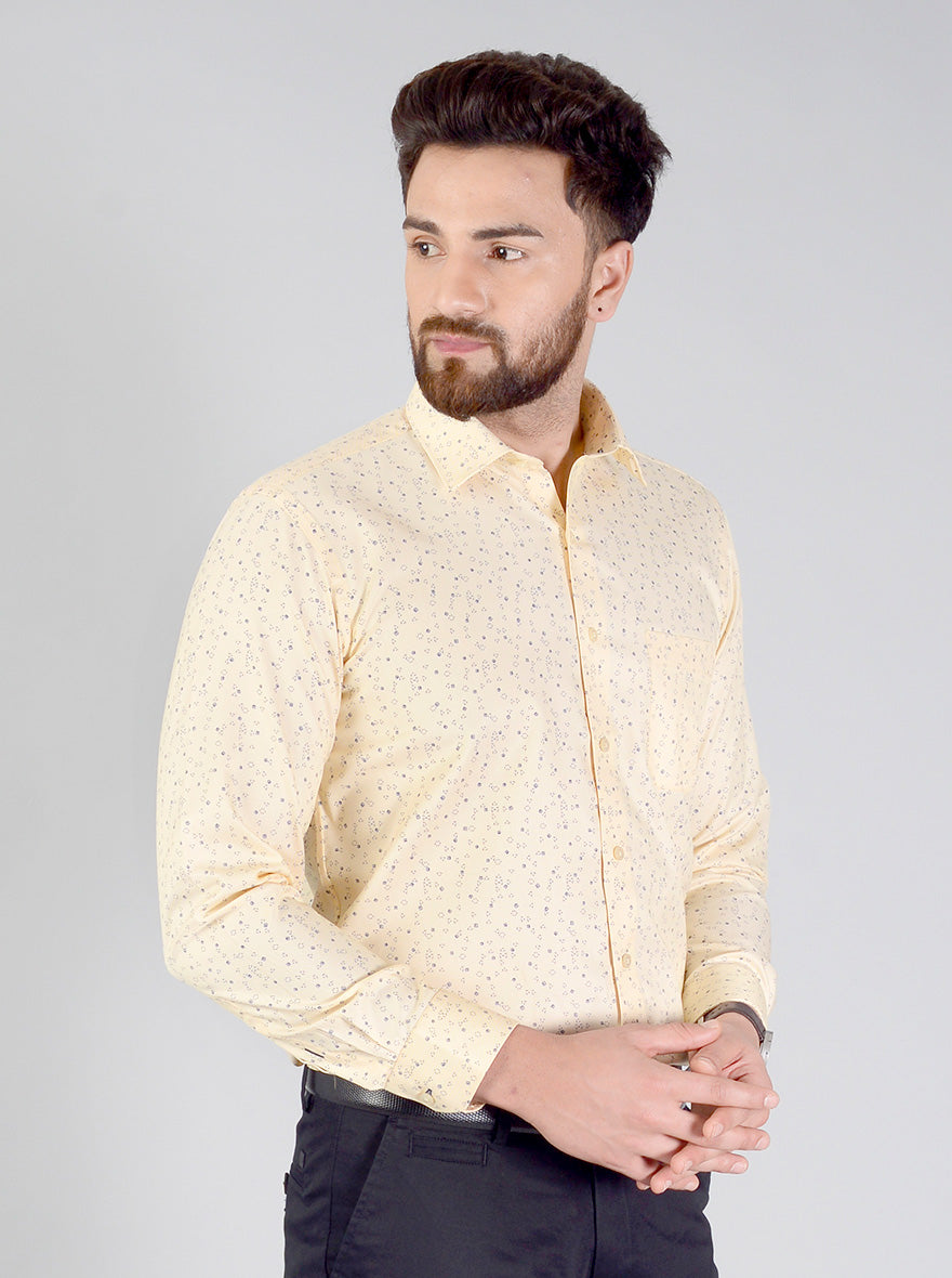 Cream Printed Regular Fit Formal Shirt | Greenfibre