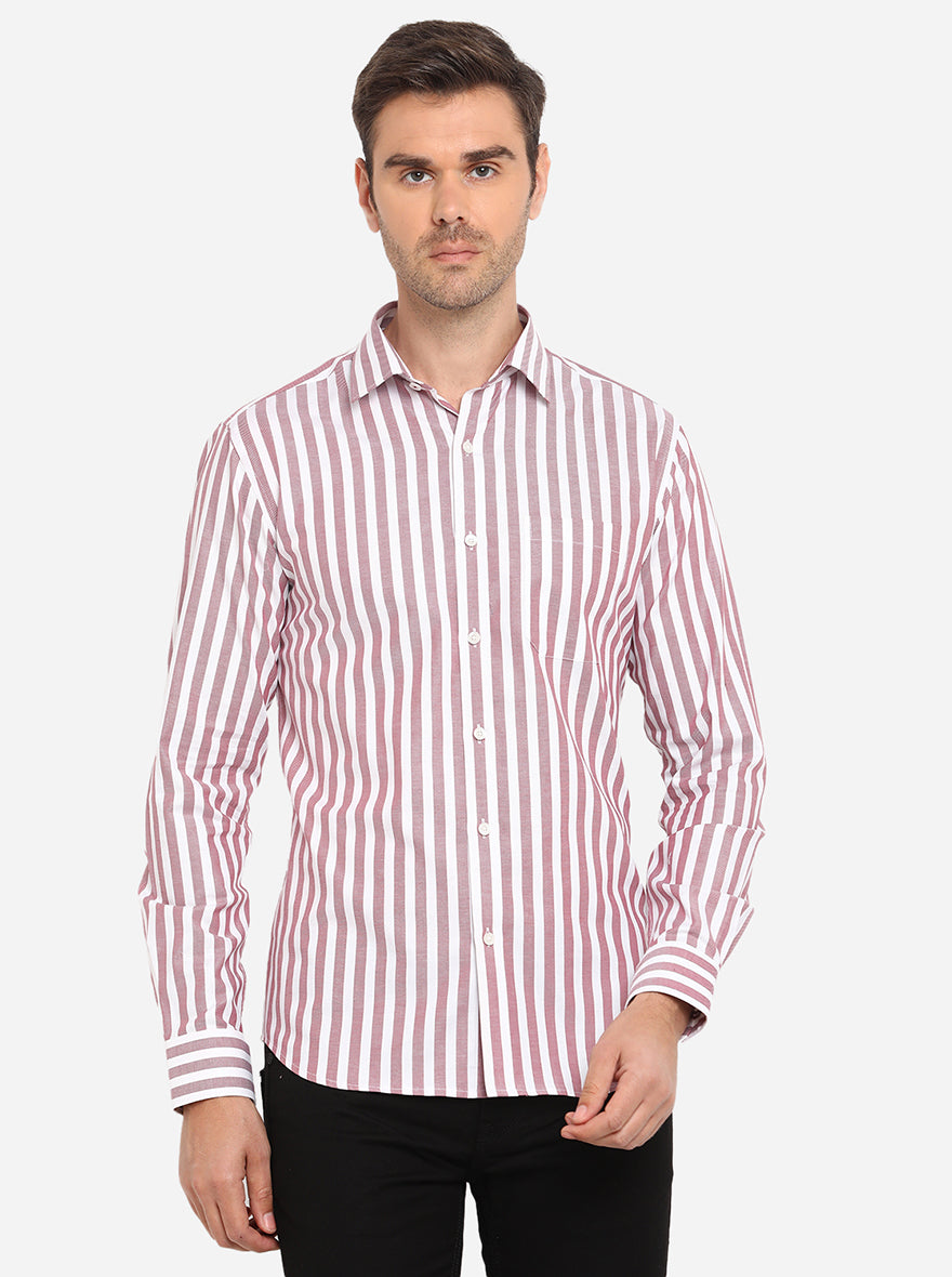 White & Red Striped Slim Fit Formal Shirt | JadeBlue