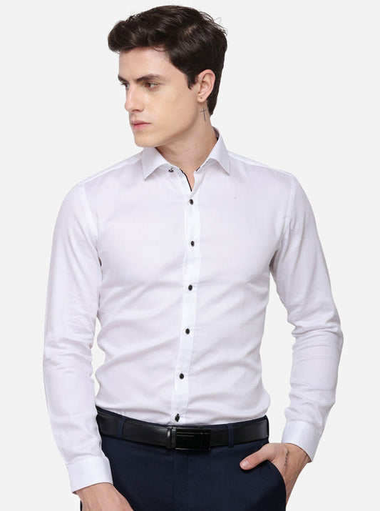 White Solid Slim Fit Party Wear Shirt | JB Studio