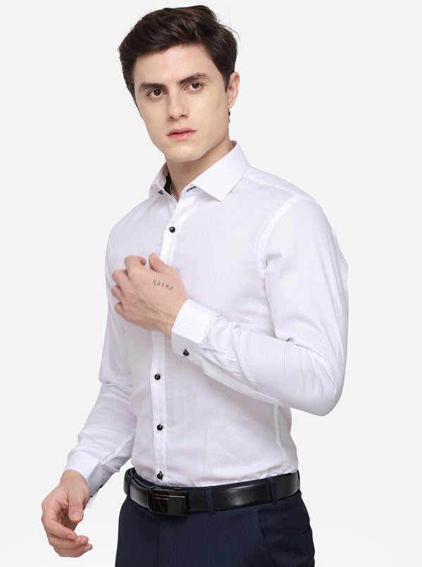 White Solid Slim Fit Party Wear Shirt | JB Studio