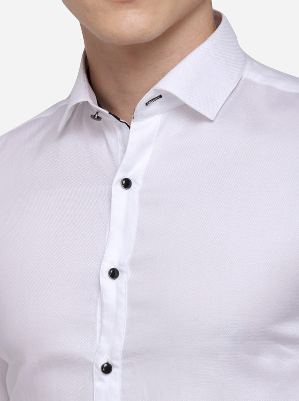 White Solid Slim Fit Party Wear Shirt | JB Studio