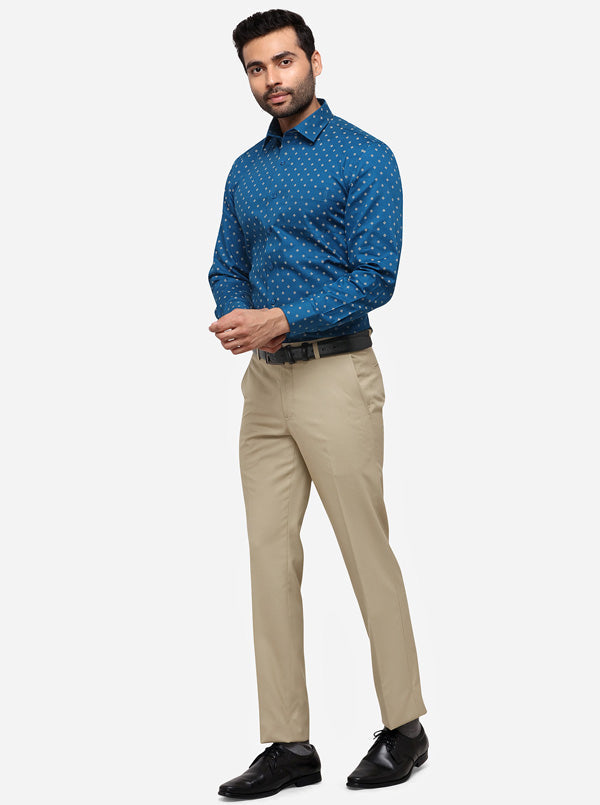Olympic Blue Printed Regular Fit Formal Shirt | Greenfibre