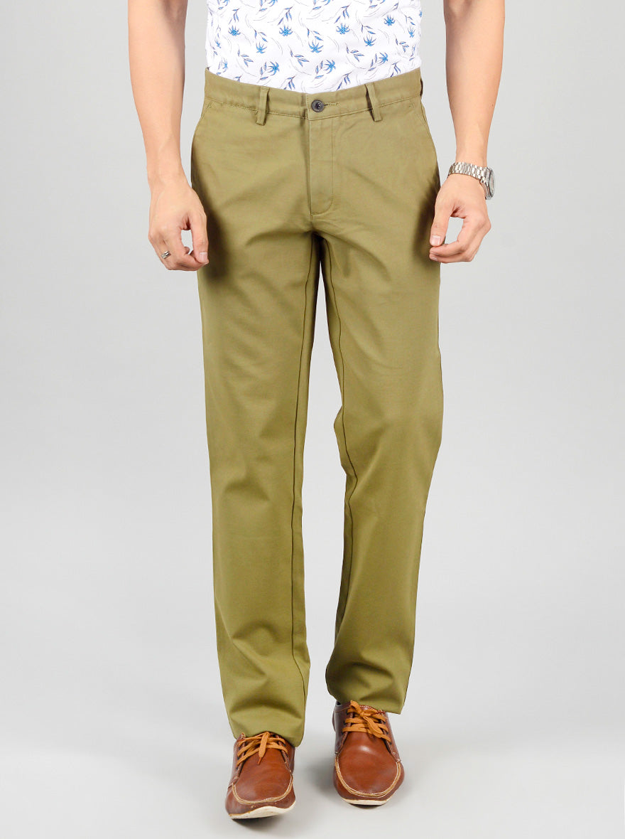 Army Green Solid Slim Fit Casual Trouser | JB Sport