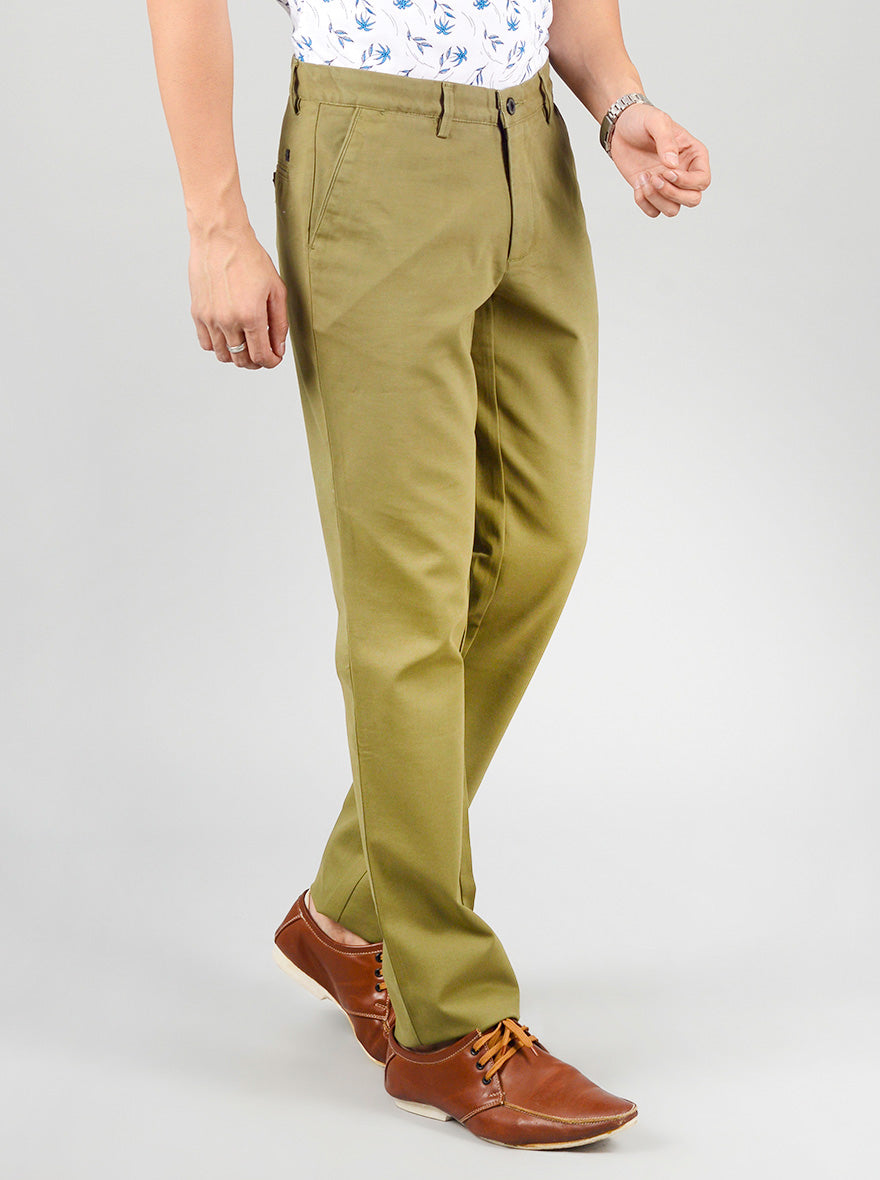 Army Green Solid Slim Fit Casual Trouser | JB Sport