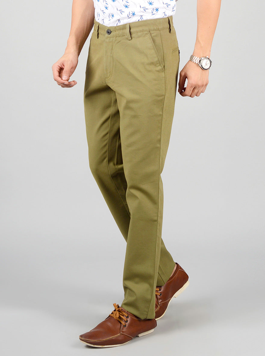 Army Green Solid Slim Fit Casual Trouser | JB Sport