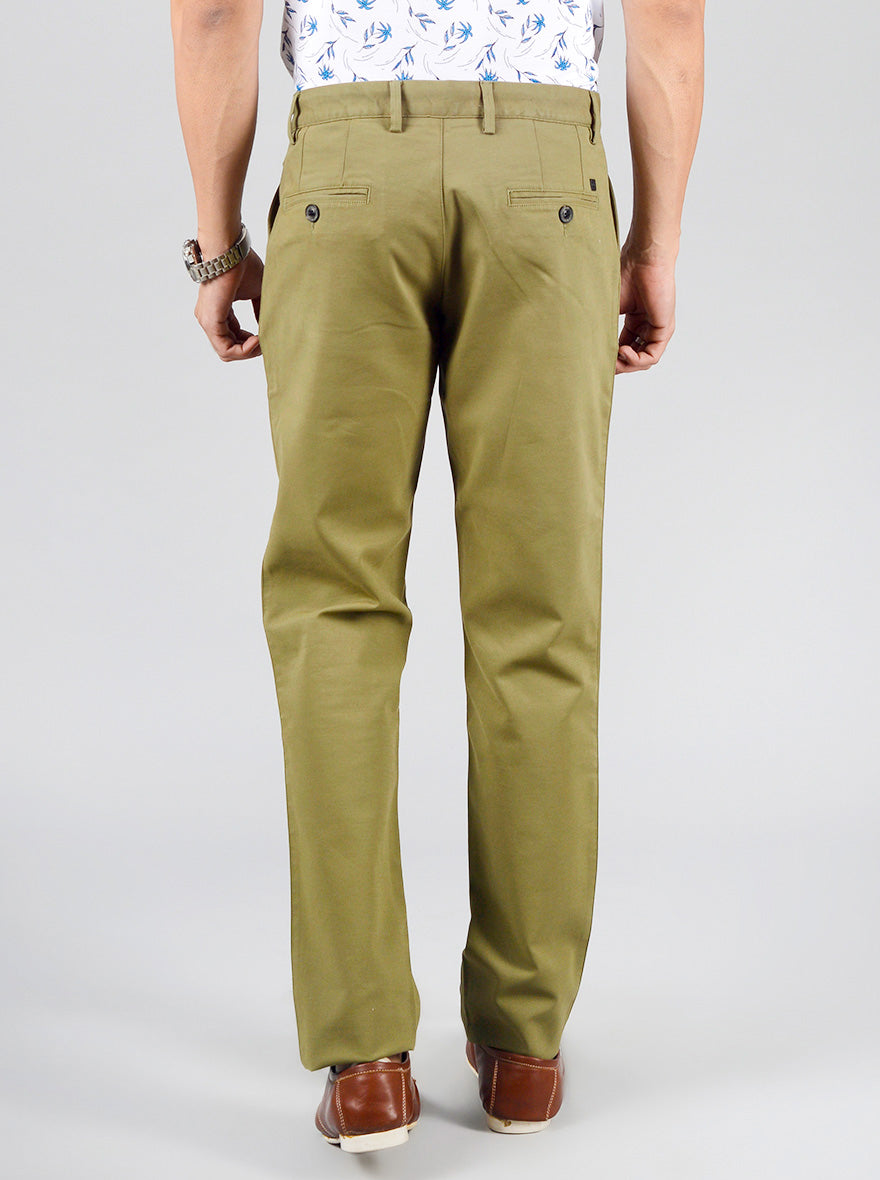 Army Green Solid Slim Fit Casual Trouser | JB Sport