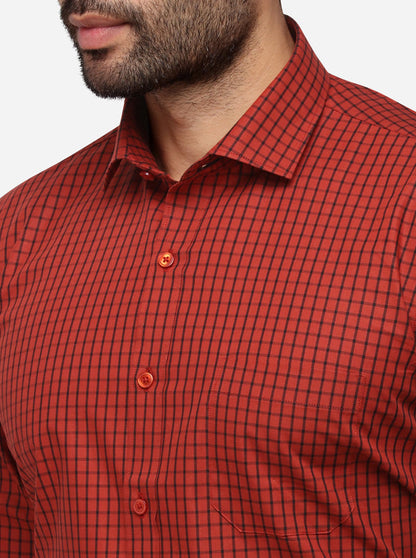 Rust Checked Regular Fit Formal Shirt | Greenfibre