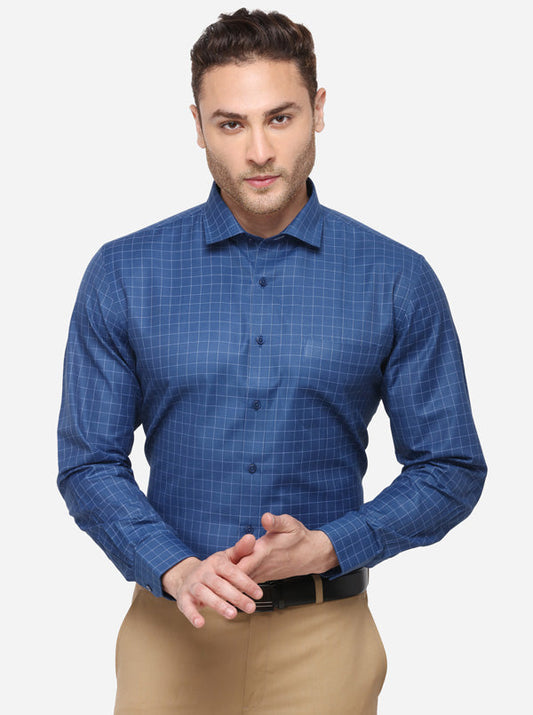 Blue Checked Regular Fit Formal Shirt | Greenfibre