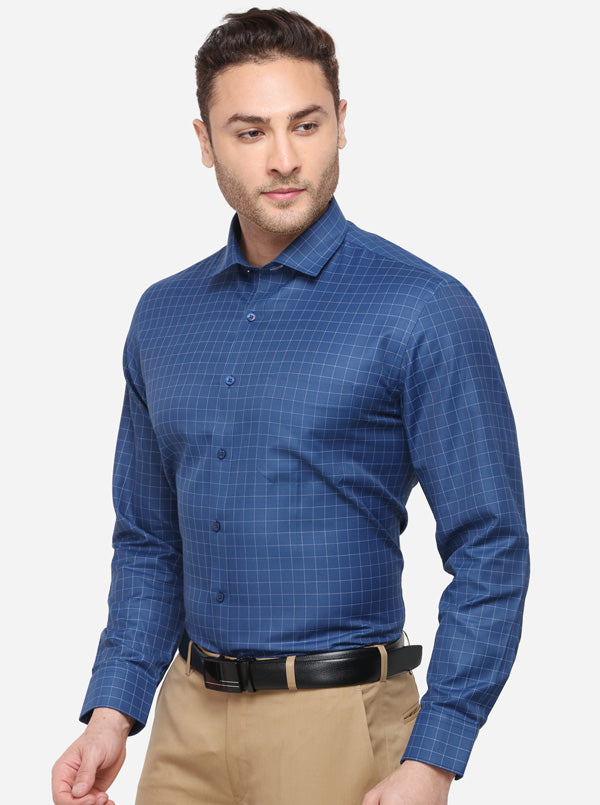 Blue Checked Regular Fit Formal Shirt | Greenfibre