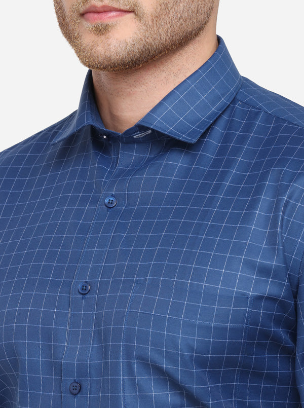 Blue Checked Regular Fit Formal Shirt | Greenfibre