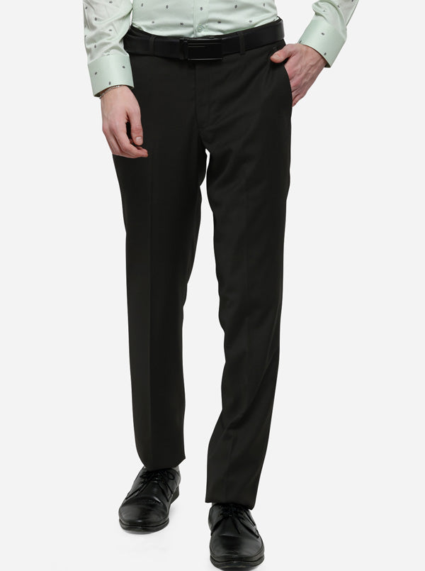 Dark Brown Solid Slim Fit Formal Trouser | Metal
