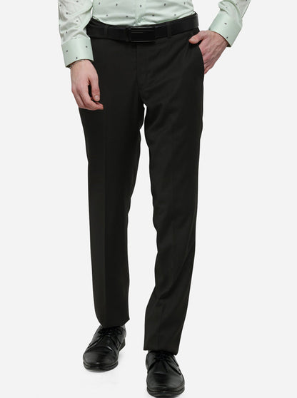 Dark Brown Solid Slim Fit Formal Trouser | Metal