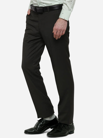 Dark Brown Solid Slim Fit Formal Trouser | Metal