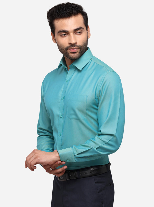 Turquoise Blue Printed Regular Fit Formal Shirt | Greenfibre