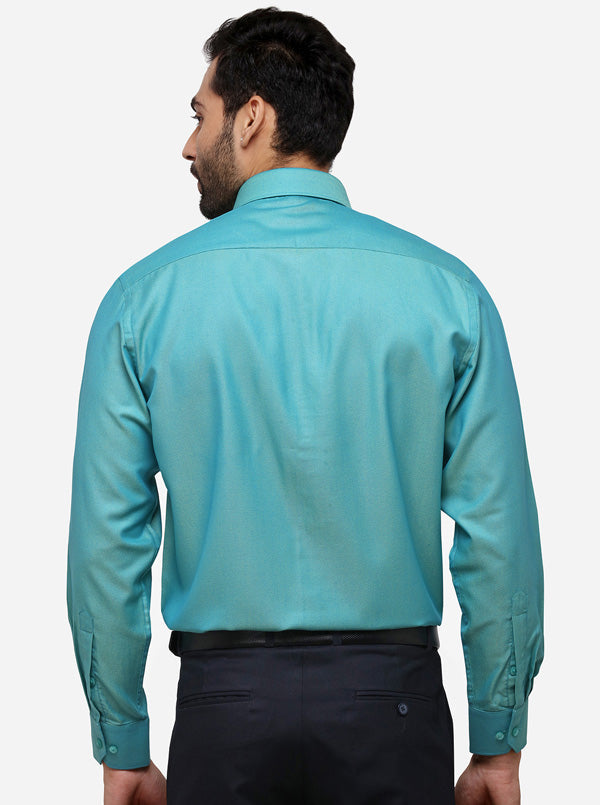 Turquoise Blue Printed Regular Fit Formal Shirt | Greenfibre