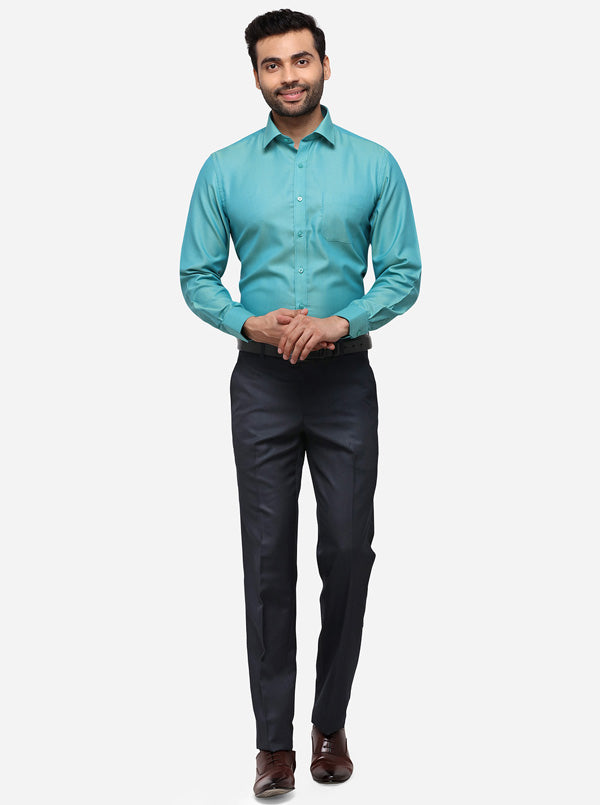 Turquoise Blue Printed Regular Fit Formal Shirt | Greenfibre