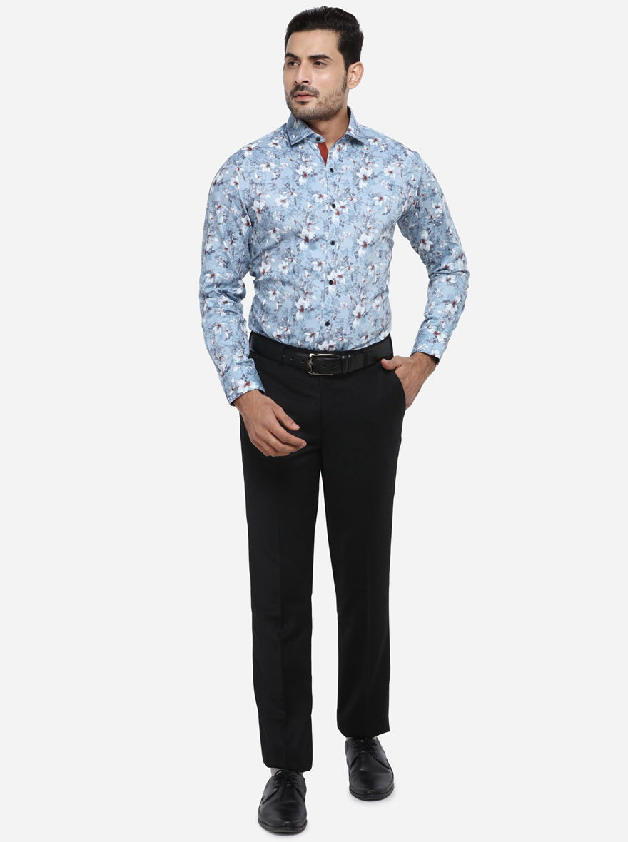 Blue Printed Slim Fit Party wear Shirt | Greenfibre