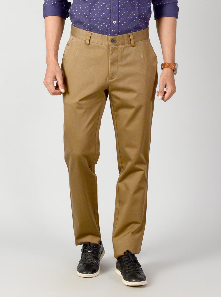 Dark Khaki Self Textured Slim Fit Casual Trouser | JB Sport