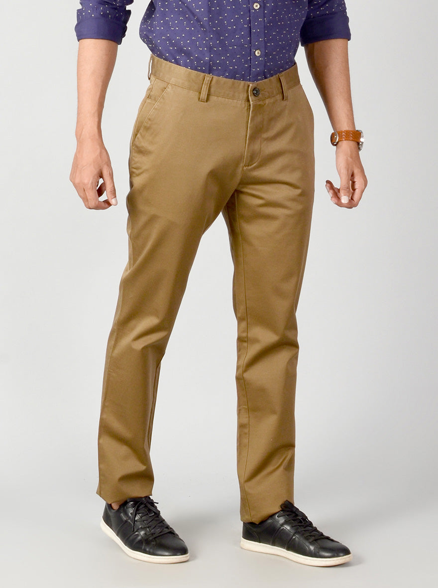 Dark Khaki Self Textured Slim Fit Casual Trouser | JB Sport