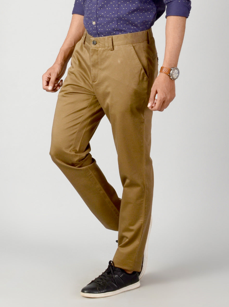 Dark Khaki Self Textured Slim Fit Casual Trouser | JB Sport