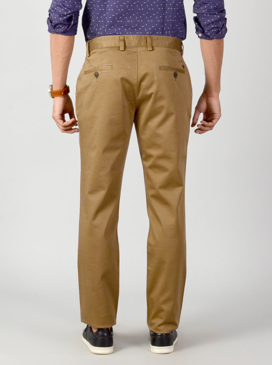 Dark Khaki Self Textured Slim Fit Casual Trouser | JB Sport