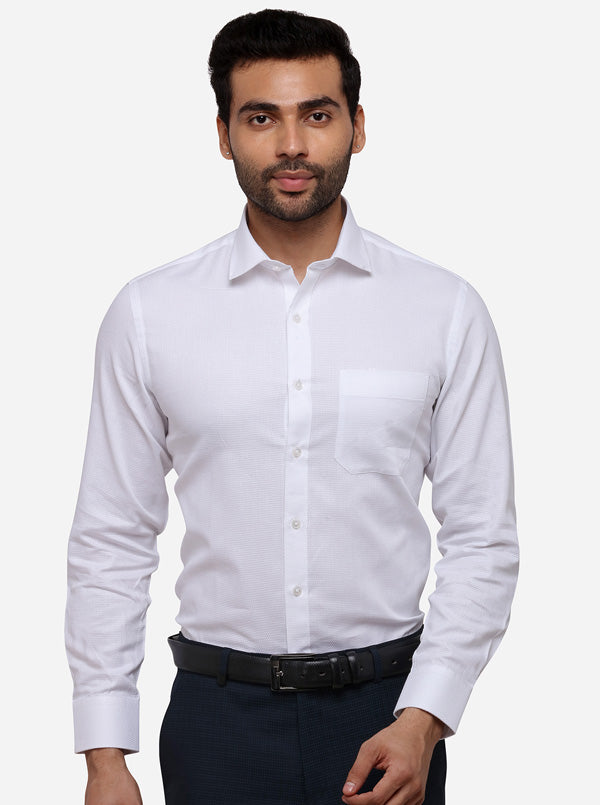 White Printed Slim Fit Formal Shirt | Greenfibre