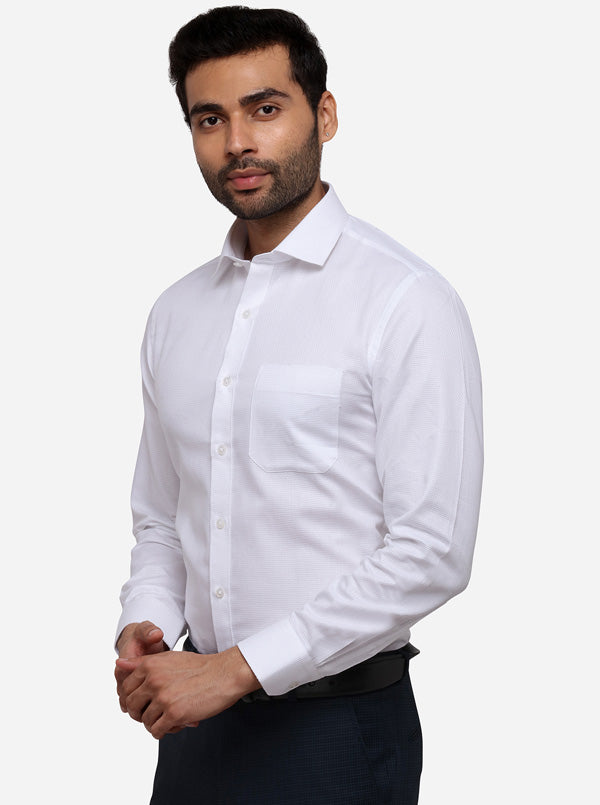 White Printed Slim Fit Formal Shirt | Greenfibre