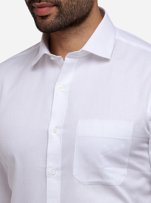 White Printed Slim Fit Formal Shirt | Greenfibre