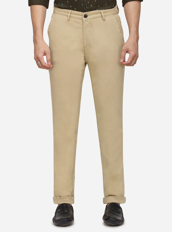 Light Khaki Solid Uno Fit Casual Trouser | JadeBlue Sport