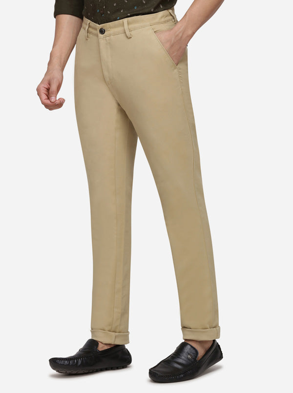 Light Khaki Solid Uno Fit Casual Trouser | JadeBlue Sport