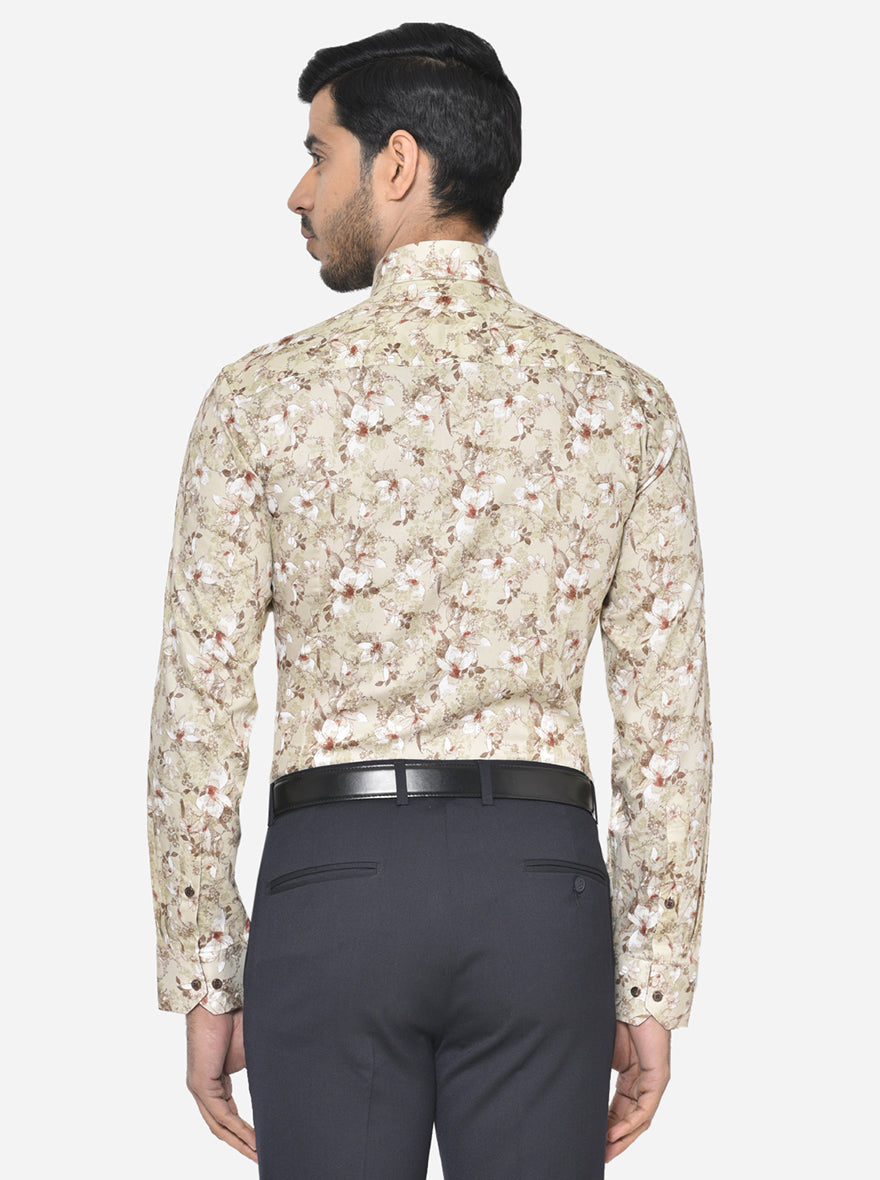 Nile Brown Printed Slim Fit Party Wear Shirt | Greenfibre