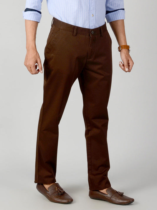 Dark Brown Self Textured Slim Fit Casual Trouser | JB Sport