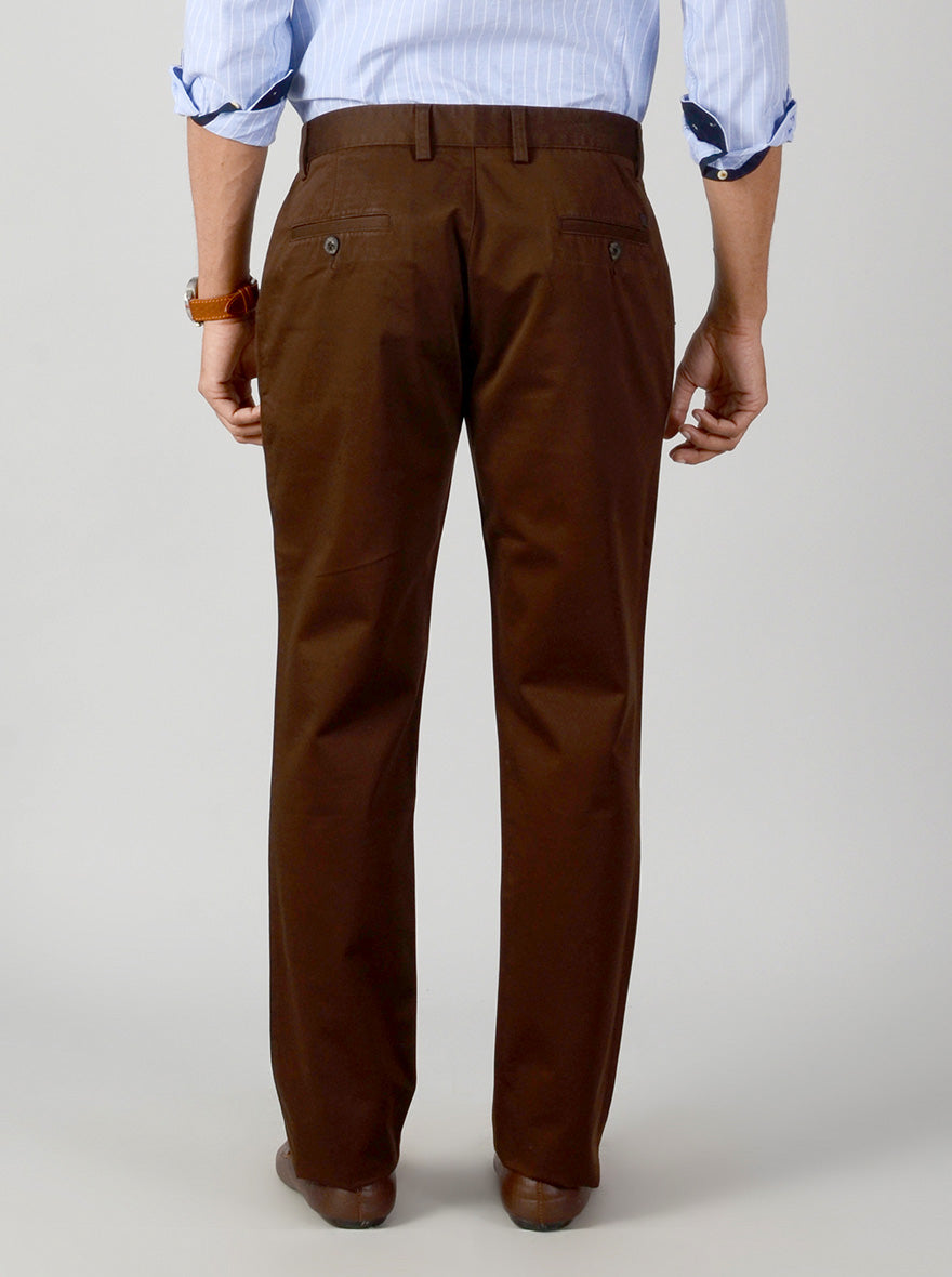 Dark Brown Self Textured Slim Fit Casual Trouser | JB Sport