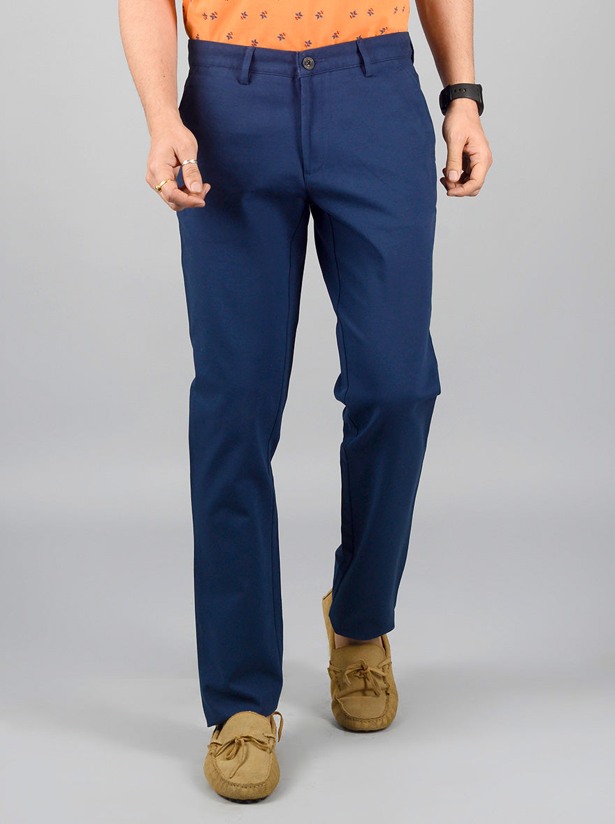 Navy Blue Solid Slim Fit Casual Trouser | JB Sport