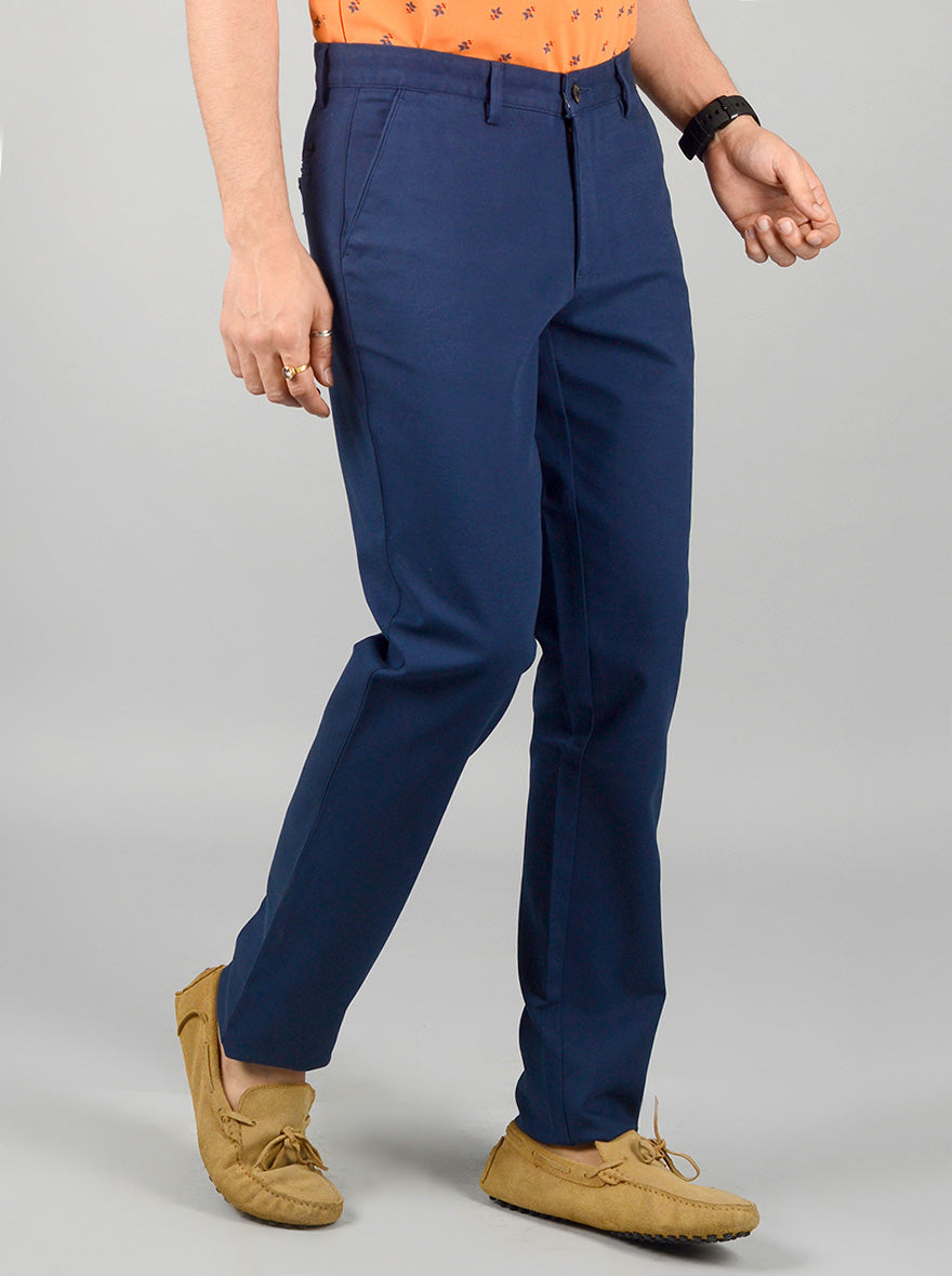 Navy Blue Solid Slim Fit Casual Trouser | JB Sport