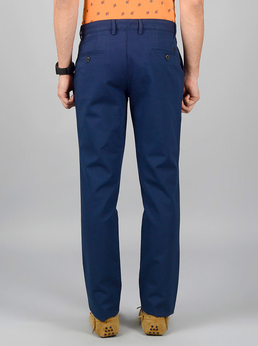 Navy Blue Solid Slim Fit Casual Trouser | JB Sport