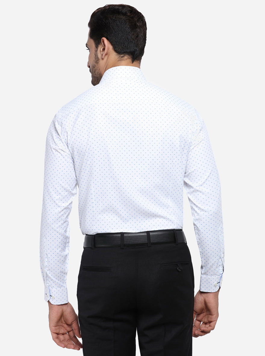 White & Blue Printed Slim Fit Party wear Shirt | Greenfibre